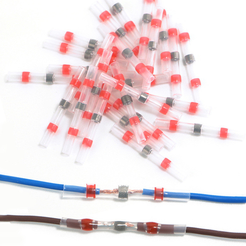Conector termorretrátil vermelho amarelo azul isolado e conector à prova d'água